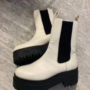 H&M White & Black Platform Lace-Up Chelsea Boots